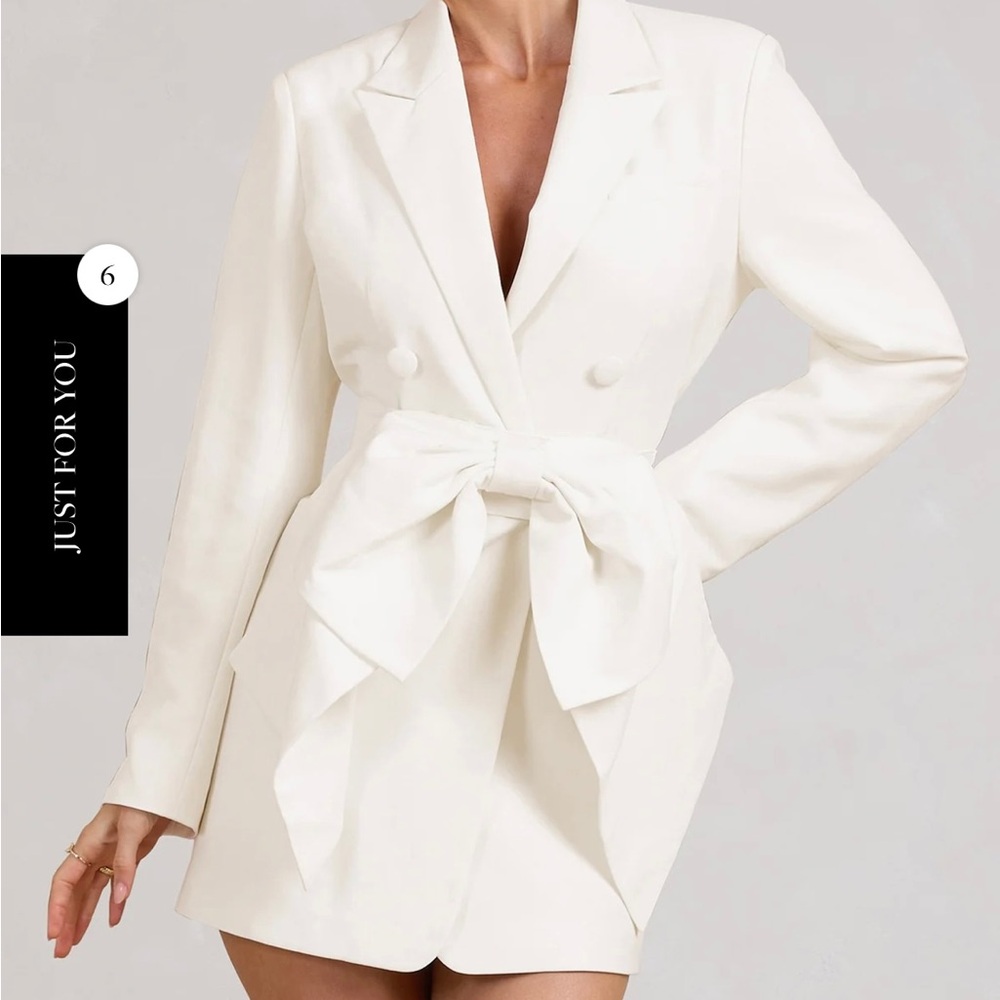 CLUB L LONDON WHITE TAILORED BLAZER MINI DRESS WITH BOW